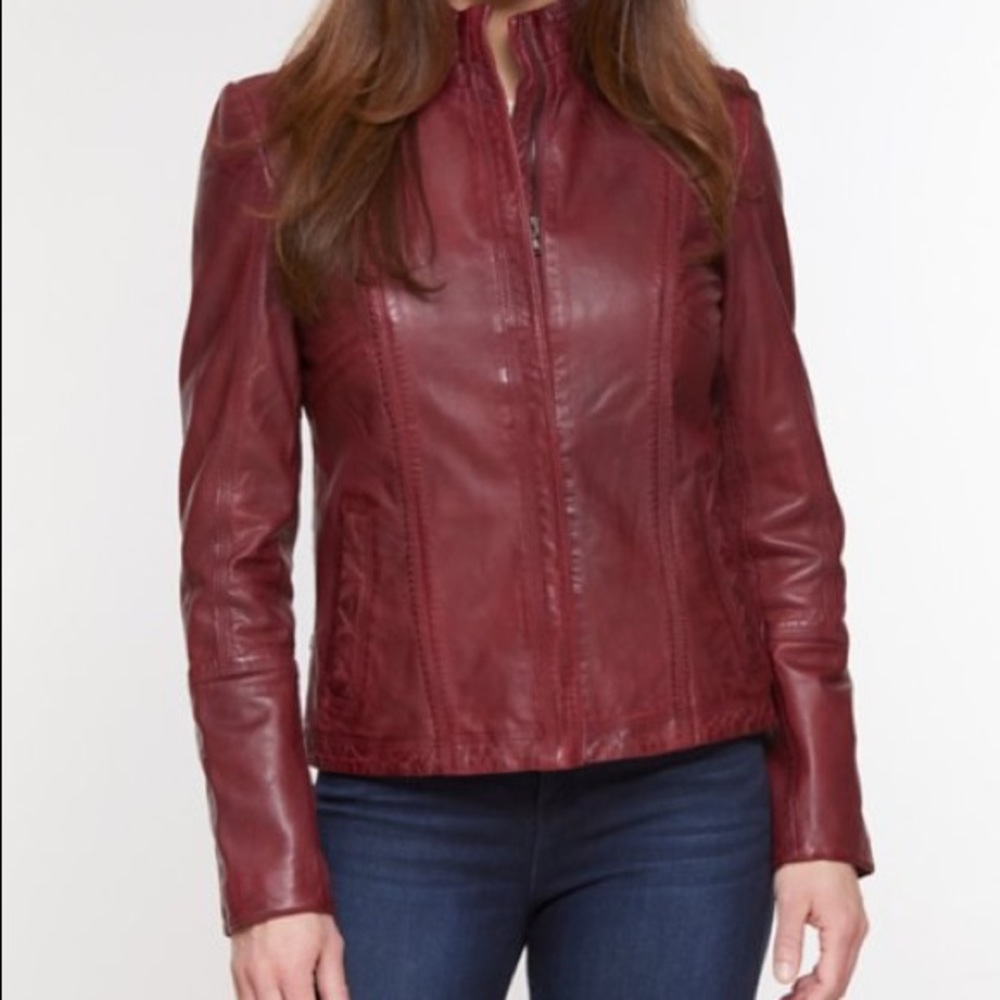 Overland Azura Red Leather Jacket, like NEW